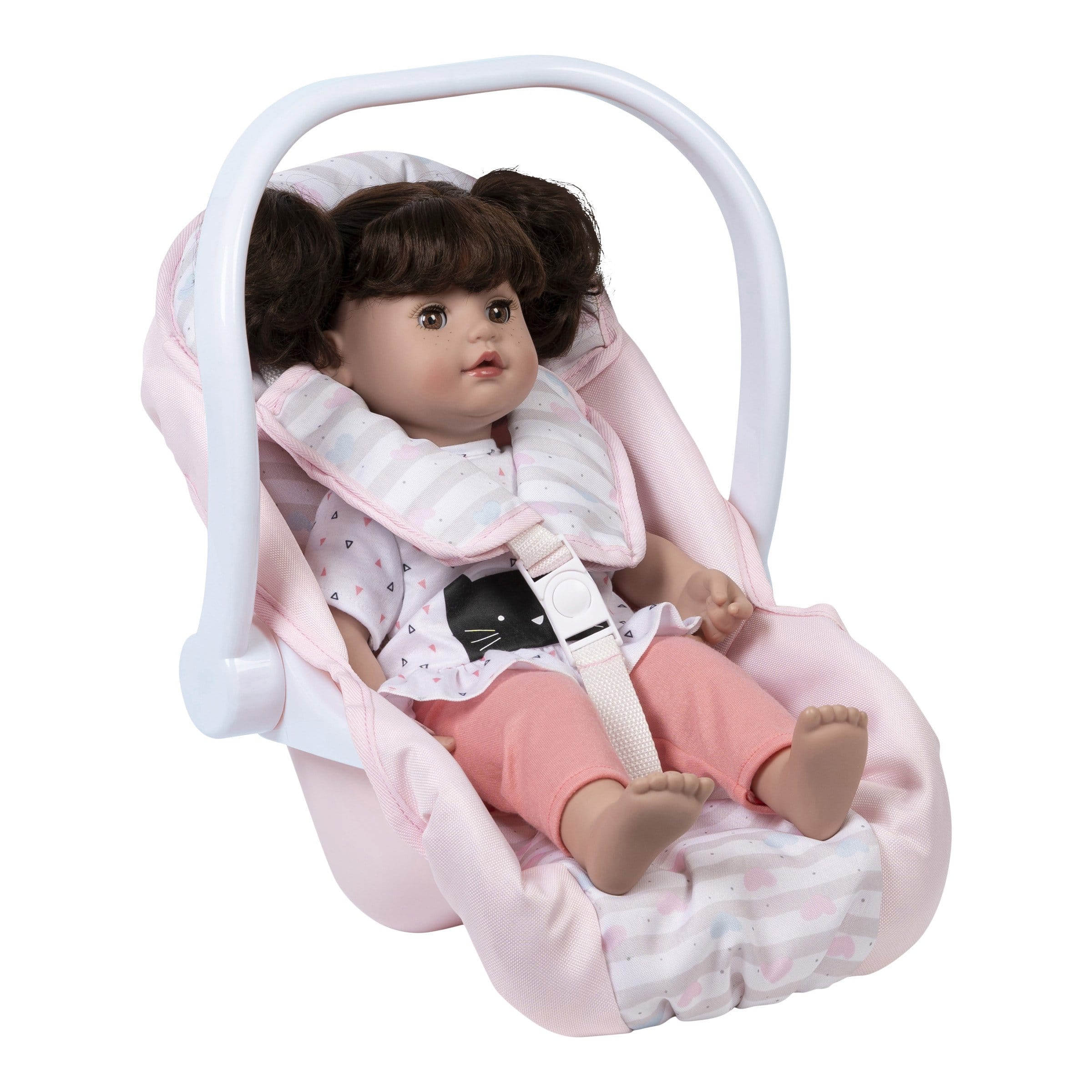 Adora Baby Doll Car Seat Carrier - Pastel Pink Hearts (White handle)