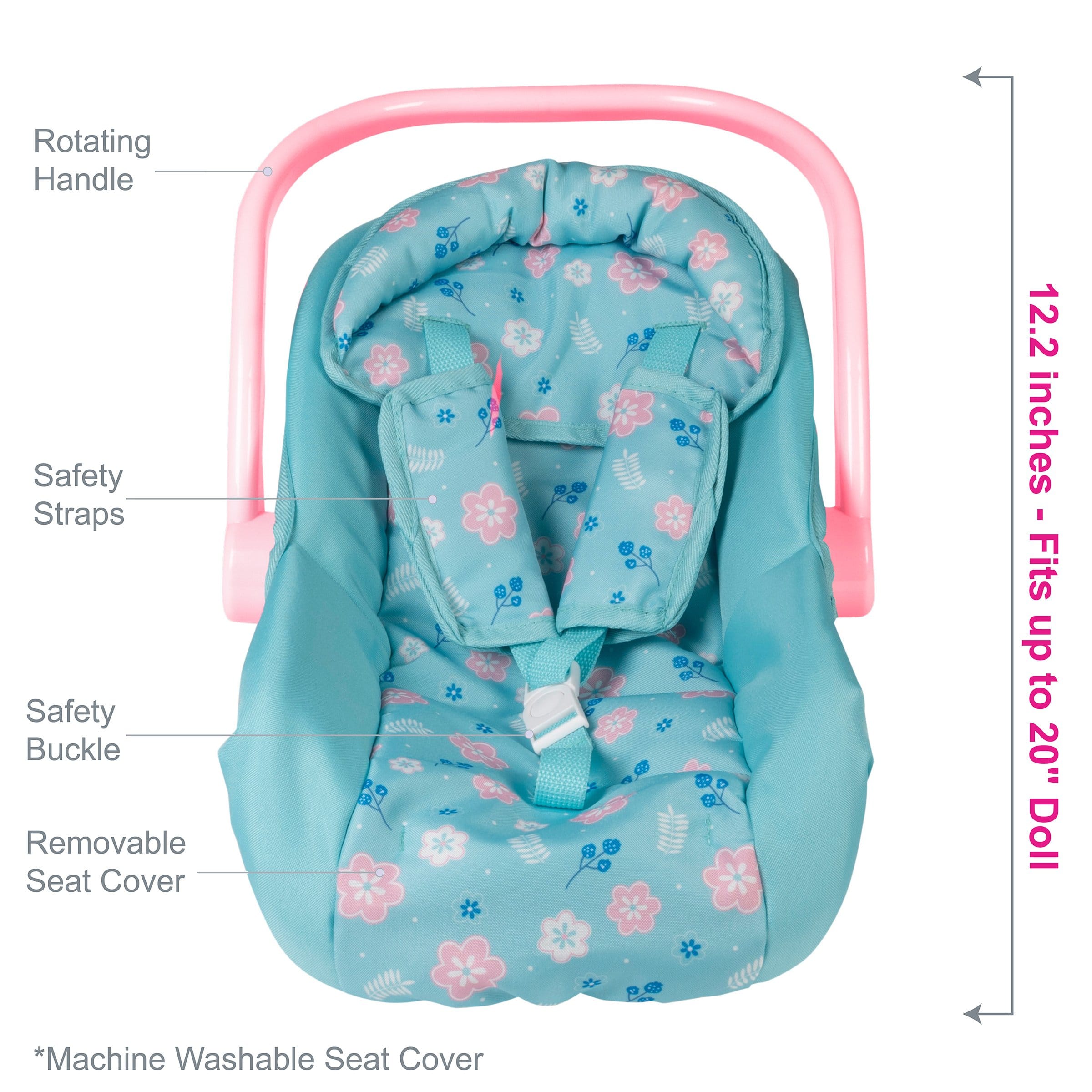 Adora Baby Doll Car Seat - Blue Flower Power (Pink handle)