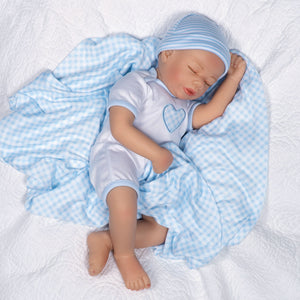 Swaddler Baby Checked Out - 18" Realistic Boy Doll by Reborn Artist, Michelle Fagan. Made in our exclusive SoftTouch Vinyl for an ultra-realistic feel!