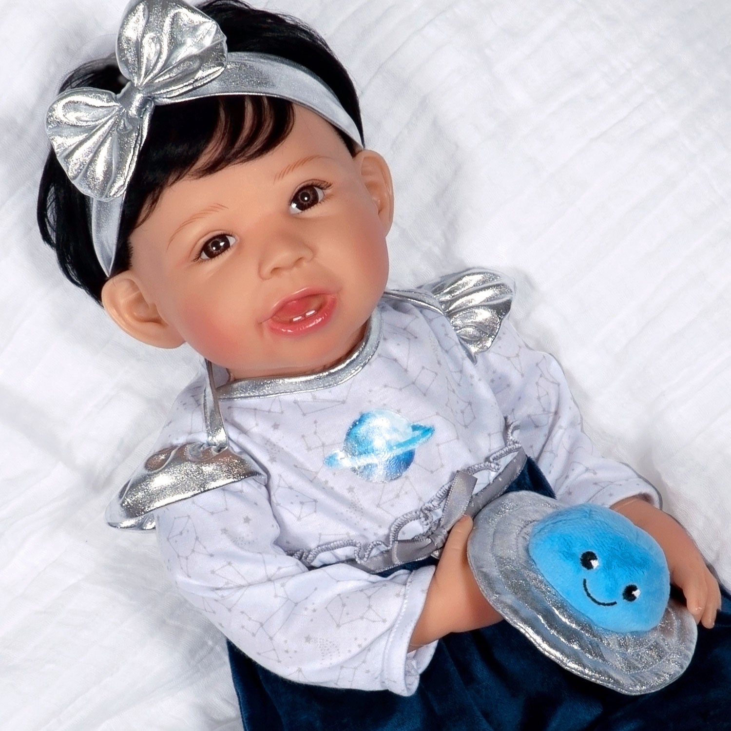 Paradise Galleries Galaxia - Realistic Toddler Doll in an out of this world space girl ensemble! 21 Inch Reborn Doll in GentleTouch Vinyl by Reborn Artist, Jannie De Lange.