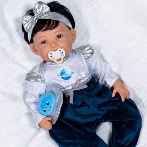 Paradise Galleries Galaxia - Realistic Toddler Doll in an out of this world space girl ensemble! 21 Inch Reborn Doll in GentleTouch Vinyl by Reborn Artist, Jannie De Lange.