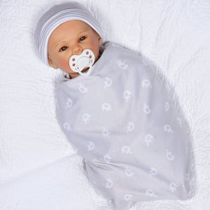 Swaddler Baby Little Elephant - 18" Realistic Doll by Reborn Artist, Michelle Fagan. Made in our exclusive SoftTouch Vinyl for an ultra-realistic feel!