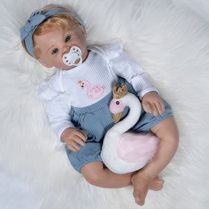 Swan Princess - 22 inch realistic toddler toll sculpted by doll artist, Jan Wright. Crafted from our GentleTouch™ vinyl that gives that decadently soft and luxurious feel of real, baby-smooth skin, and comes with a weighted cloth body that features a tapered realistic look.