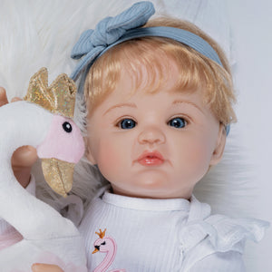 Swan Princess - 22 inch realistic toddler toll sculpted by doll artist, Jan Wright. Crafted from our GentleTouch™ vinyl that gives that decadently soft and luxurious feel of real, baby-smooth skin, and comes with a weighted cloth body that features a tapered realistic look.