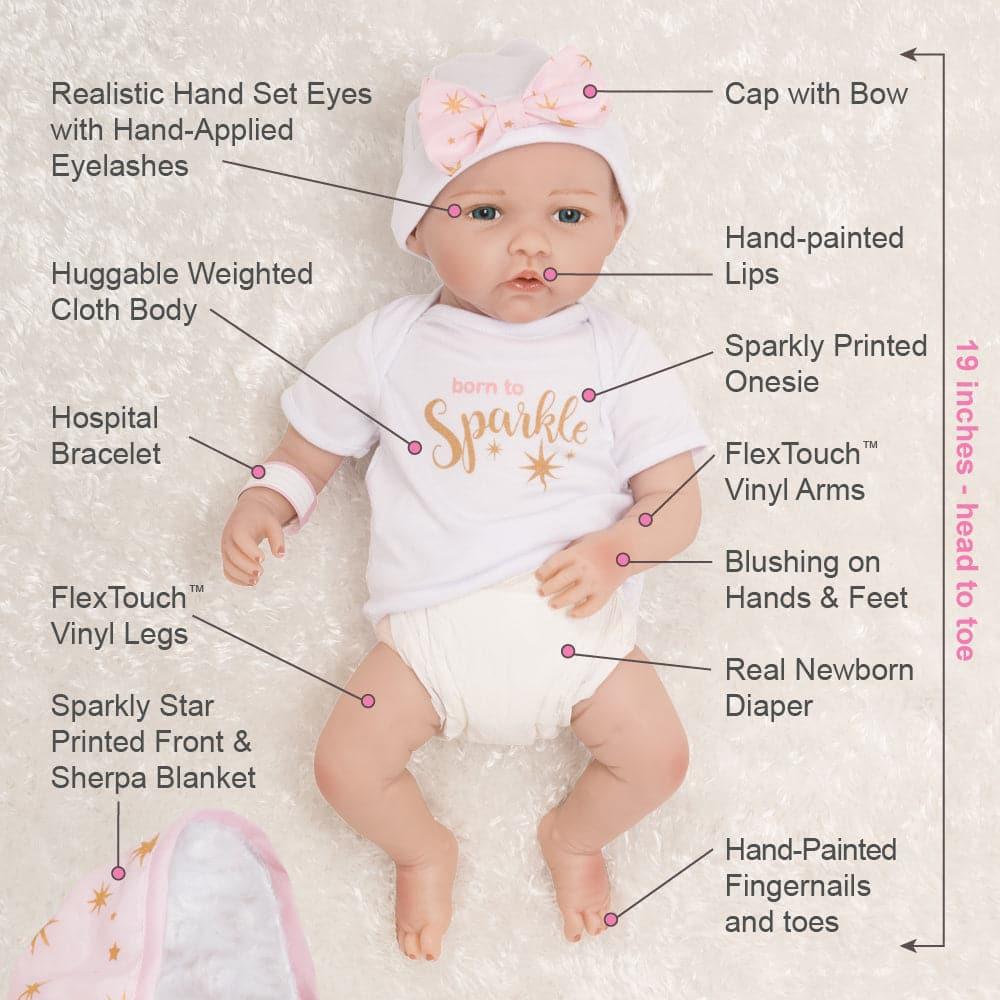 Reborn Baby Doll in Silicone Vinyl - Baby Bundles "Born to Sparkle"