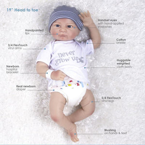 Baby Bundles "Never Grow Up" - Newborn Baby Boy Doll - Silicone Vinyl