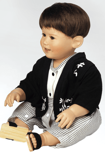 Collectible Boy Doll in Porcelain, Baby Kim, 14 inches Seated