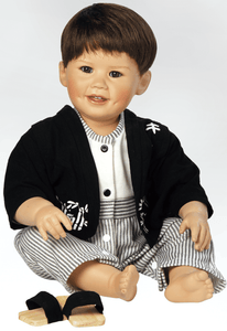 Collectible Boy Doll in Porcelain, Baby Kim, 14 inches Seated