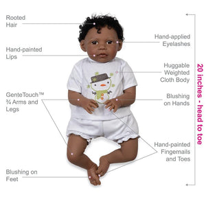 Paradise Galleries Black Baby Doll That Looks Real Kione, 20 inches