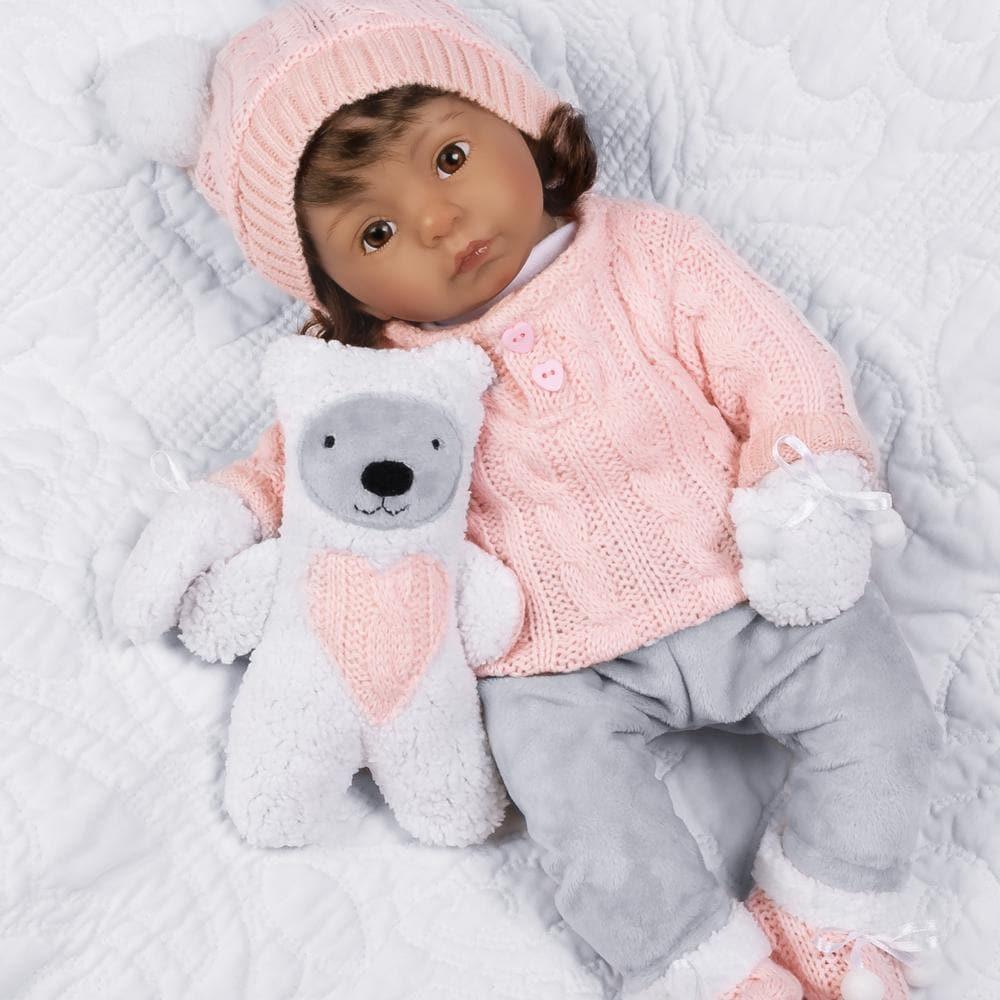 Silicone Reborn Baby Girl Doll, 16" Cable Knit Cutie - Paradise Galleries