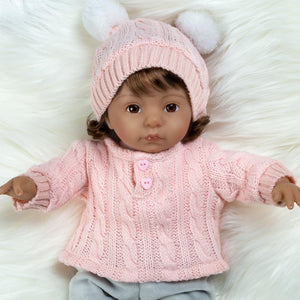 Silicone Reborn Baby Girl Doll, 16" Cable Knit Cutie - Paradise Galleries