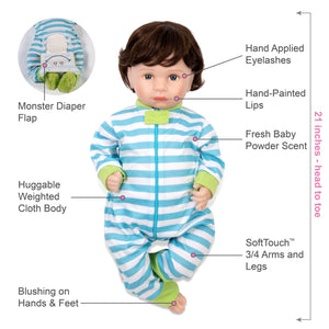 Paradise Galleries Reborn Toddler Boy Doll, 21" Cuddle Monster