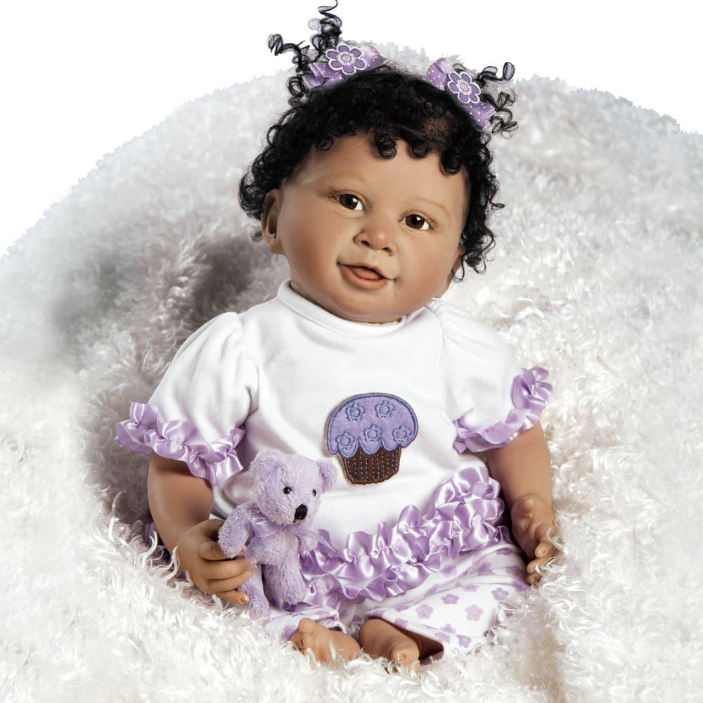 African American Baby Doll, Cupcake, 18 inch Weighted Doll in Silicone-like Vinyl