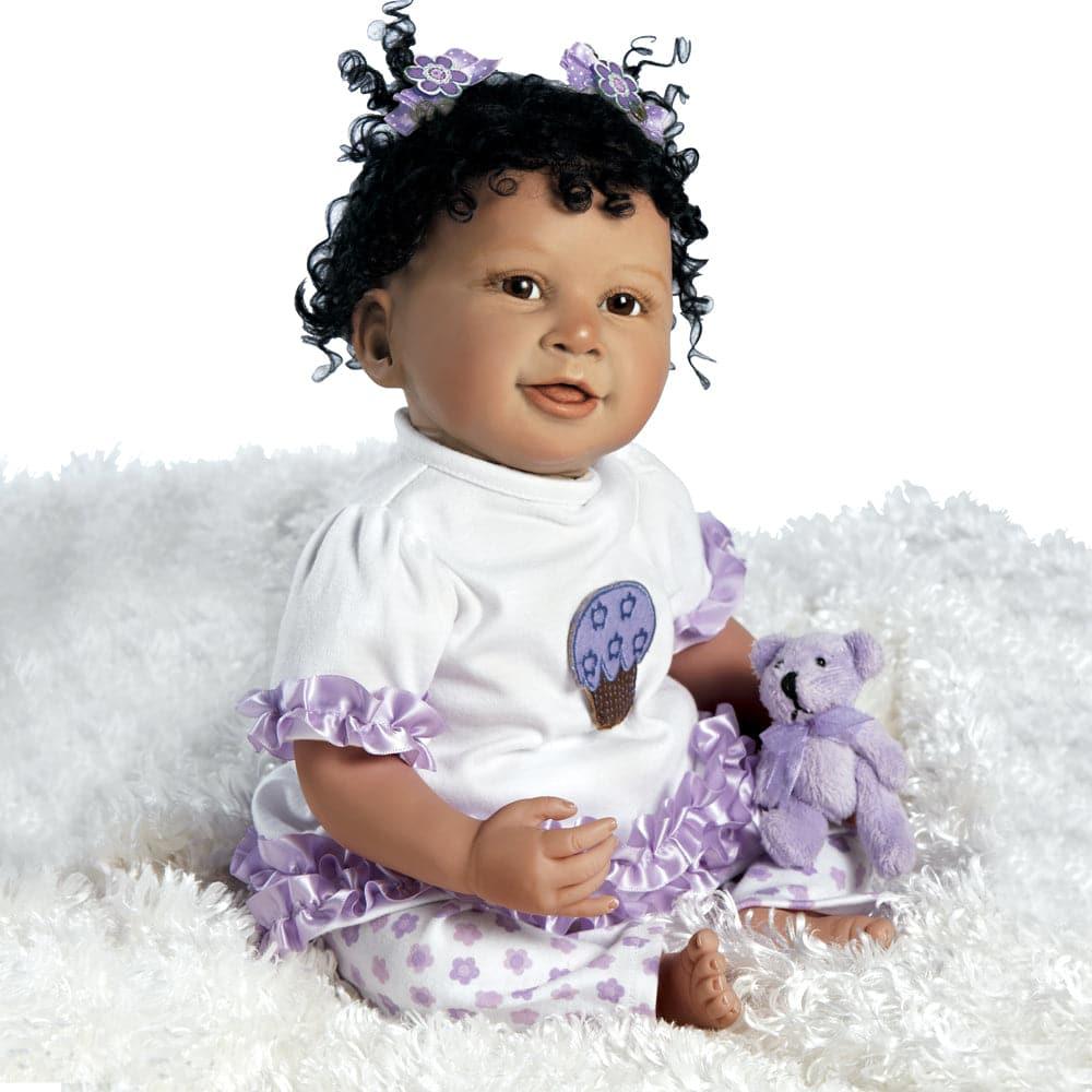 African American Baby Doll, Cupcake, 18 inch Weighted Doll in Silicone-like Vinyl