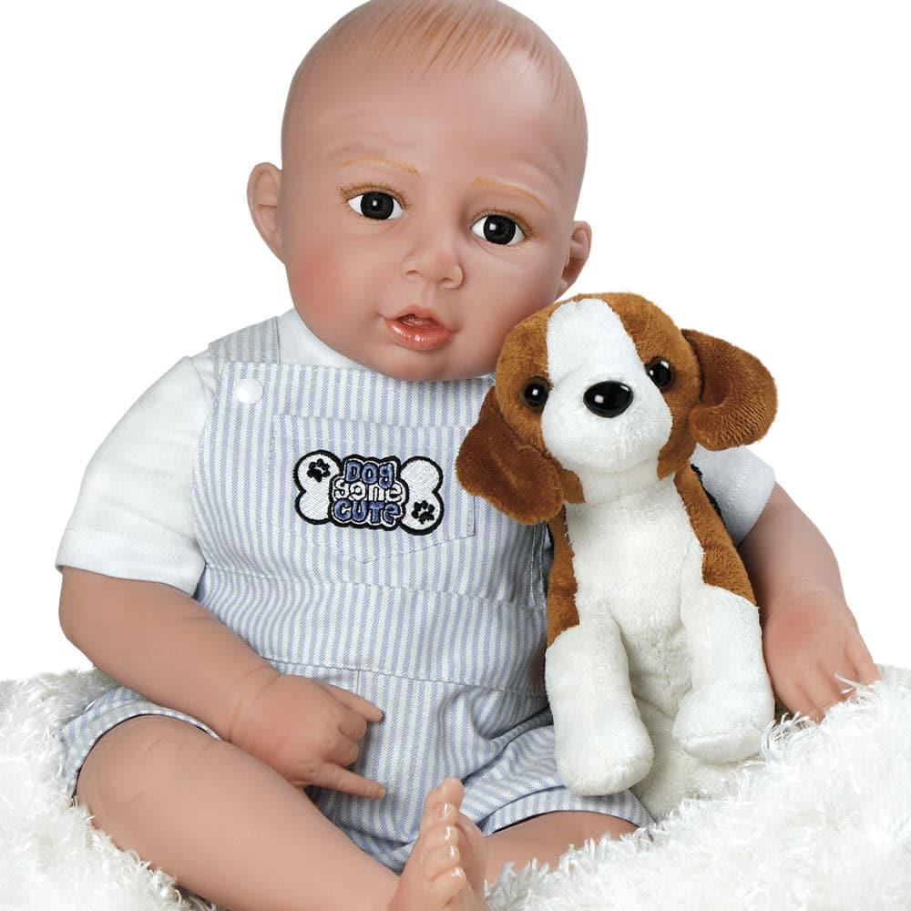 Real Life Boy Baby Doll - Dog Gone Cute, GentleTouch Vinyl, 22 inch Paradise Galleries Reborn