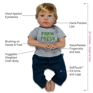 Reborn Toddler Doll - Farm Fresh Boy, 21 inch- Paradise Galleries Doll