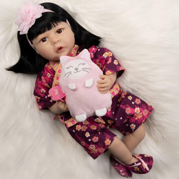 NAKA JAPANESE BABY GIRL BISQUE DOLL SITTING ON PILLOW