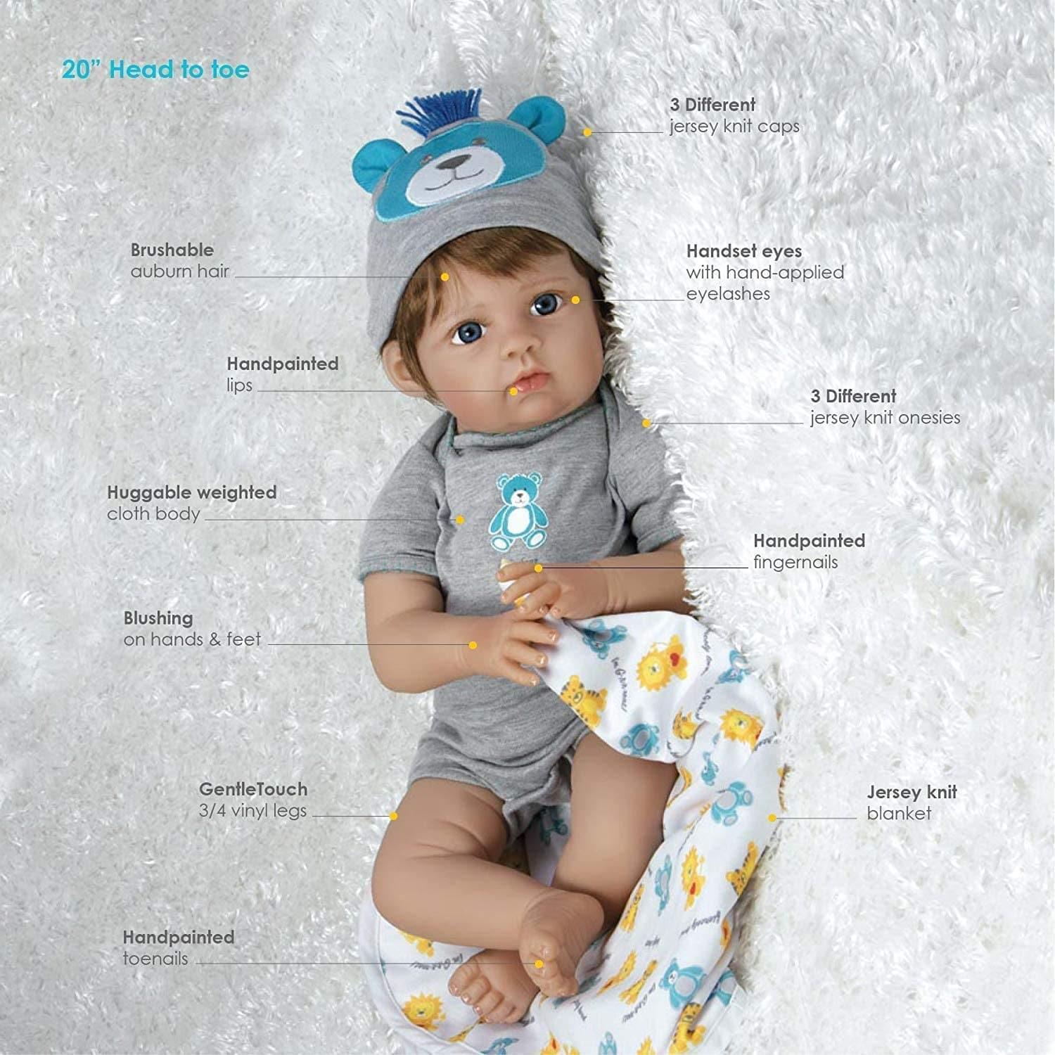 Paradise Galleries Lifelike Baby Doll Boy - Lions, Tigers & Bears