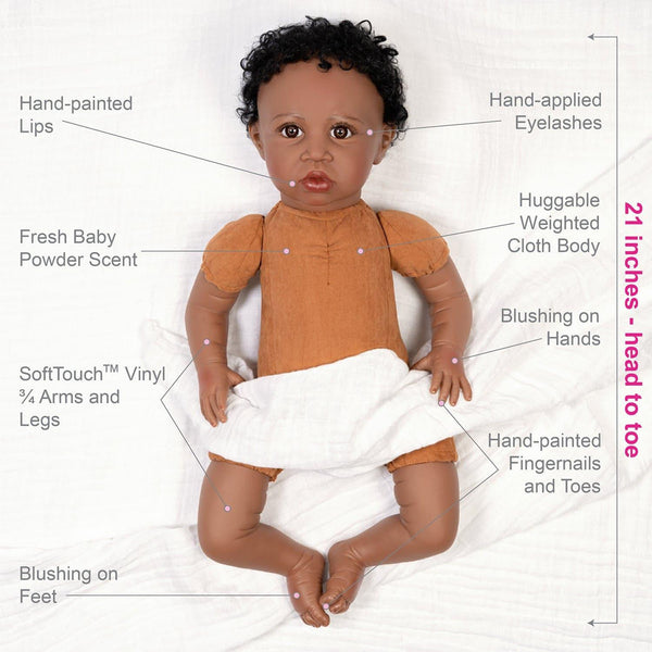 Reborn African American Doll Black Baby Dolls that Look Real Girl WITH  Moving H