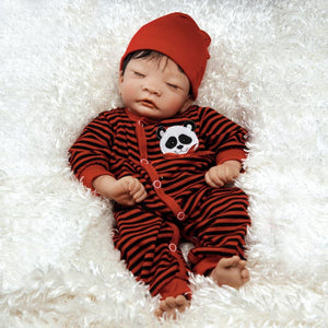 Realistic Asian Baby Doll, Panda Twin Boy, 17 inch Vinyl with Weighted Body