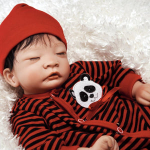 Realistic Asian Baby Doll, Panda Twin Boy, 17 inch Vinyl with Weighted Body