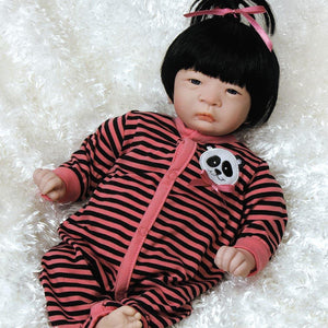 Lifelike Asian Baby Doll - Panda Twin Girl, 17 inch in Soft Vinyl with Weighted Body