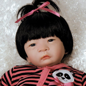 Lifelike Asian Baby Doll - Panda Twin Girl, 17 inch in Soft Vinyl with Weighted Body