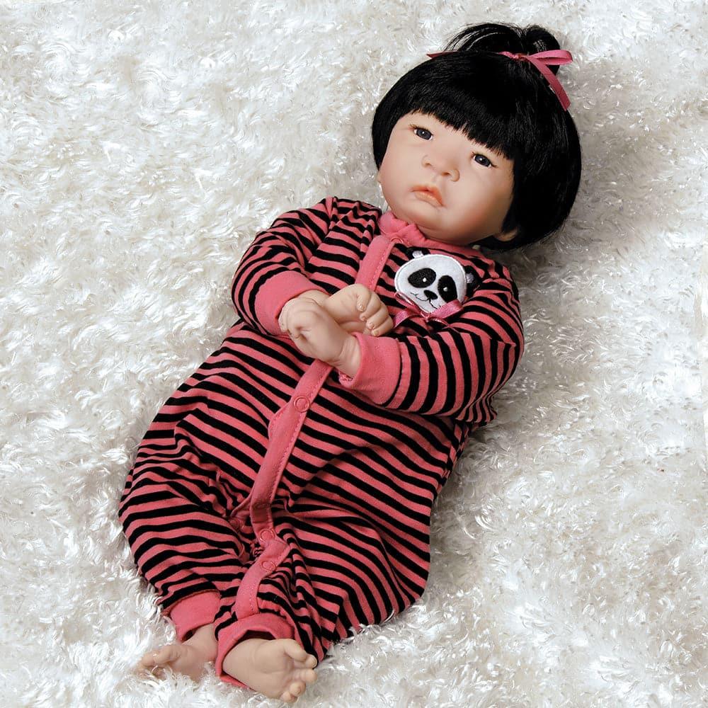 Lifelike Asian Baby Doll - Panda Twin Girl, 17 inch in Soft Vinyl with Weighted Body