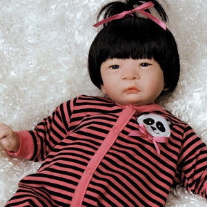 Lifelike Asian Baby Doll - Panda Twin Girl, 17 inch in Soft Vinyl with Weighted Body