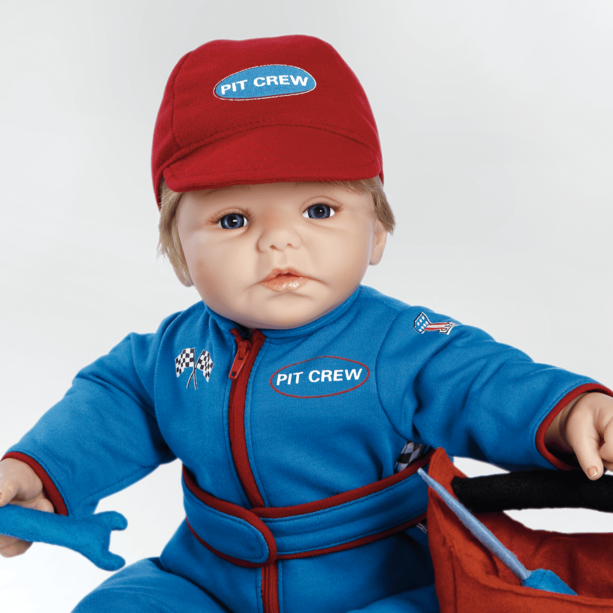 Realistic Baby Boy Doll, Pit Crew, 19 inch in GentleTouch Vinyl