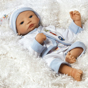 Weighted Newborn Baby Doll, Planes Trains and Automobiles, 16 inch Vinyl