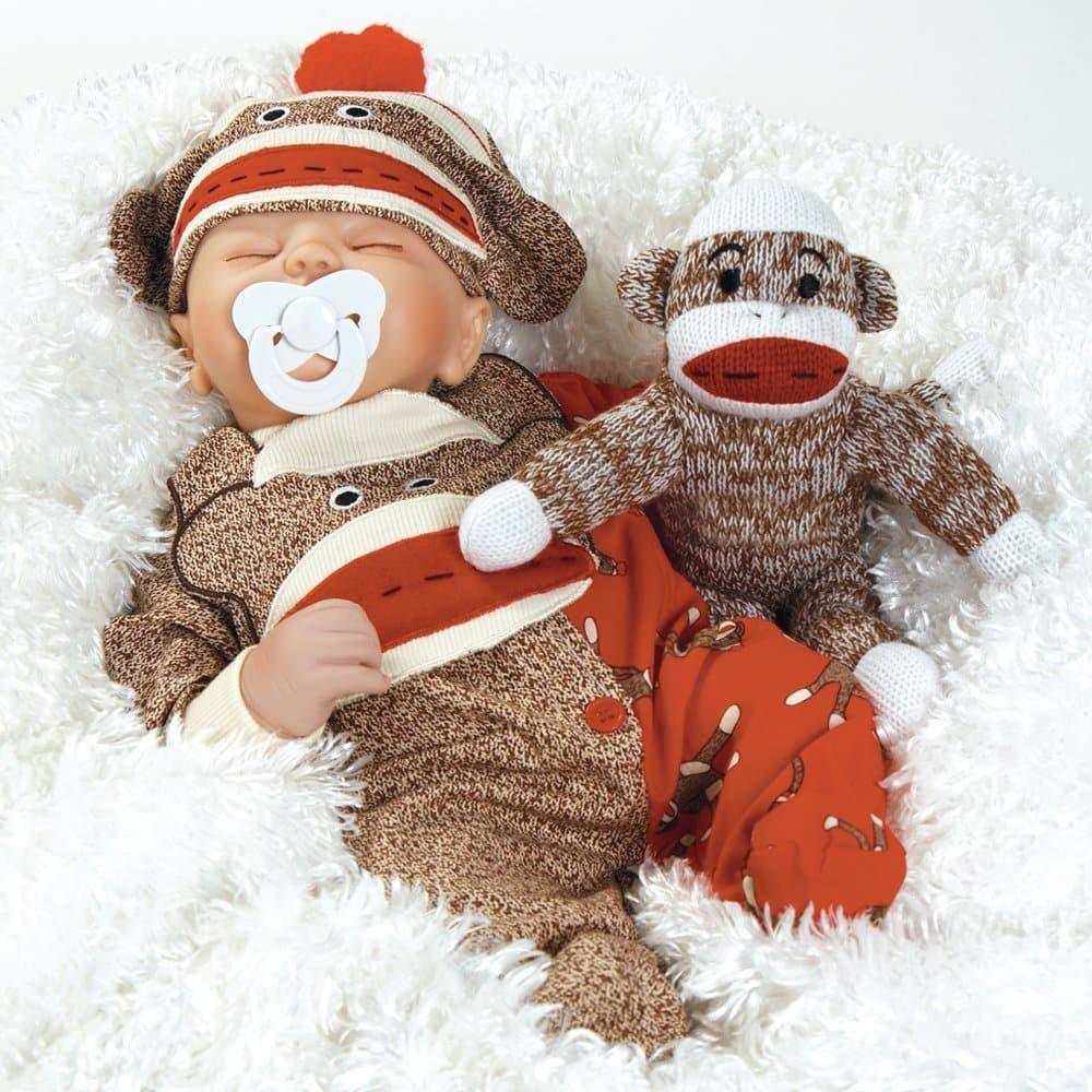 Baby Doll That Looks Real, Sock Monkey Business, Soft Vinyl, 16 inch Paradise Galleries Reborn