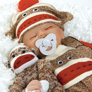 Baby Doll That Looks Real, Sock Monkey Business, Soft Vinyl, 16 inch Paradise Galleries Reborn