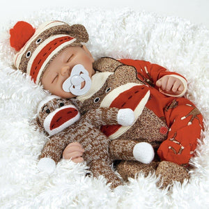 Baby Doll That Looks Real, Sock Monkey Business, Soft Vinyl, 16 inch Paradise Galleries Reborn