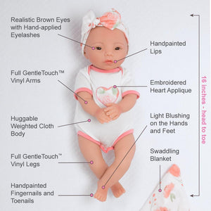 Reborn Preemie Baby Doll 16" Swaddlers: Peach Blossom - Paradise Galleries 