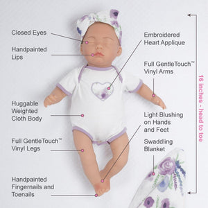 Newborn 16" Reborn Preemie - Swaddlers: Sleeping Lilac - Paradise Galleries