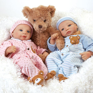 Realistic Twin Baby Doll, Teddy Bear Twin Abigail, Soft Vinyl, 16 inch Paradise Galleries Reborn