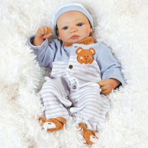 Real Life Twin Baby Doll, Teddy Bear Twin Aidan, Soft Vinyl, 16 inch Paradise Galleries Reborn