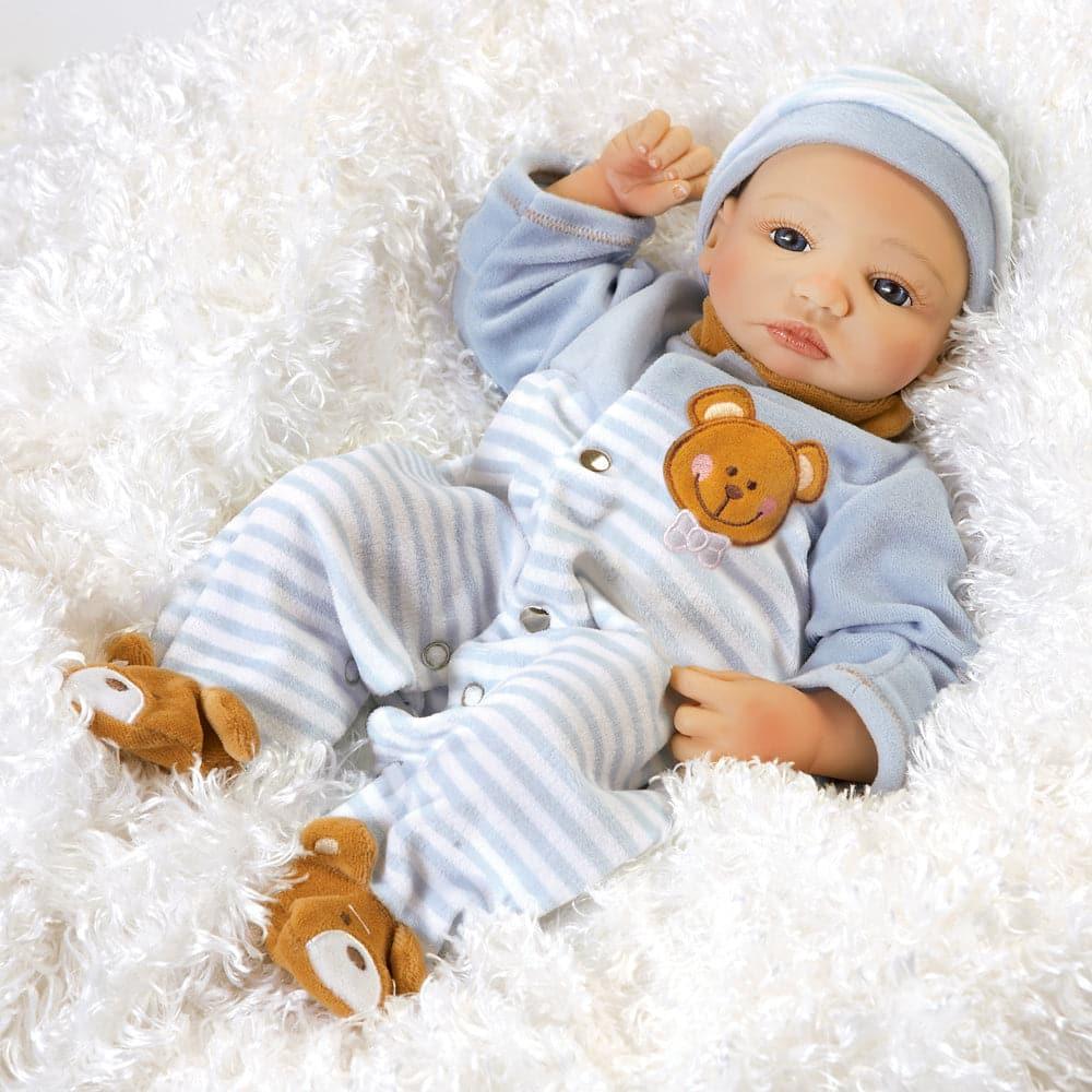 Real Life Twin Baby Doll, Teddy Bear Twin Aidan, Soft Vinyl, 16 inch Paradise Galleries Reborn