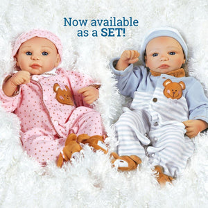 Real Life Twin Baby Dolls Set, Teddy Bear Twins Set, Soft Vinyl, 16 inch Paradise Galleries Reborn Twins